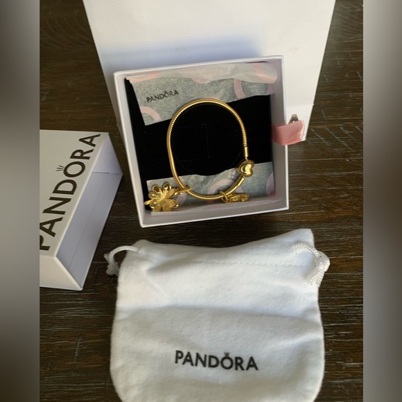 Pandora gold plated Bracelet with two charms - Picture 12 of 15